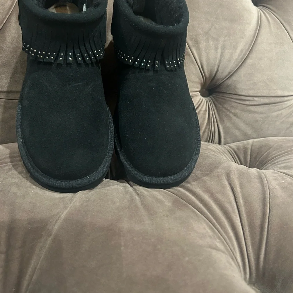 UGG Black Suede Fringe Boots - Picture 7 of 15